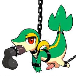 1:1 accessory ai_generated animal_genitalia animal_penis balls bondage bondage bound chains cock_ring collar cuff_(restraint) erection fellatio feral generation_5_pokemon genitals hellsonger hi_res jewelry male male_penetrating nintendo oral oral_penetration penetration penile penis penis_accessory penis_jewelry pokemon pokemon_(species) red_eyes reptile restraints scalie sex shackles simple_background snivy solo spikes submissive_male tail_cuff white_background