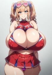 1girls ai_generated akane_nanao akane_wa_tsumare_somerareru big_breasts big_thighs blonde_wig blush breasts breasts_bigger_than_head bursting_breasts busty cheerleader_uniform cleavage cleavage_cutout curvy enormous_breasts female giant_breasts gigantic_breasts gigantic_thighs heart-shaped_eyewear heart-shaped_sunglasses heart_cutout huge_breasts huge_thighs large_breasts large_thighs massive_breasts massive_thighs microskirt nipple_bulge overflowing_breasts panties smile sunglasses sunglasses_on_head thick_thighs thighs twintails twistedentity voluptuous wide_thighs wig
