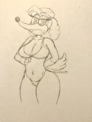 1girls 2025 2d 2d_(artwork) bikini black_eyes canine canine cuphead_(game) dog_ears dog_girl dog_tail female jpeg jpg monochrome pilot_saluki_(cuphead) red_hat skullyhearts solo solo_female tagme tail traditional_ traditional_art traditional_media_(artwork)