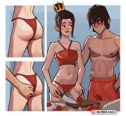 1boy 1girls 2d ass ass_grab avatar_legends avatar_the_last_airbender azula bikini brother brother_and_sister clothed grabbing_ass incest looking_at_each_other siblings sister sobrano zuko