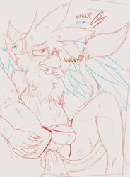 anal avian clothing cum cum_inside gryphon headphones jockstrap leoketsal male original original_character rainbow sketch skoop skoop_(character) underwear unfinished yaoi