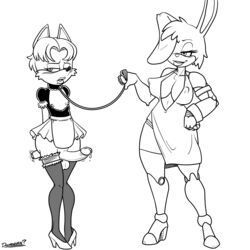 1boy 1girls anthro anthro_on_anthro antoine_d'coolette areola blush breasts bunnie_rabbot canine cleavage collar coyote crossdressing cybernetics cyborg doomington erect_nipples female_anthro femboy femboy_on_female femboysub femdom girly lagomorph large_breasts leash looking_away machine male_anthro malesub mammal nipples penis pet_play pose predator/prey rabbit sex_toy sonic_(series) straight testicles trap vibrator western_art