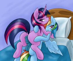 2015 ambris animal_genitalia ass balls bed bedroom_eyes blue_fur blush dickgirl dock duo equine female feral friendship_is_magic fur futa_on_female hair half-closed_eyes horn horsecock intersex intersex/female mammal multicolored_hair my_little_pony pegasus penis pink_eyes purple_eyes purple_fur rainbow_dash_(mlp) rainbow_hair seductive twilight_sparkle_(mlp) unicorn wings