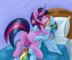 2015 ambris anus ass balls bed bedroom_eyes blue_fur blush dickgirl dock duo equine female feral friendship_is_magic fur futa_on_female hair half-closed_eyes horn intersex intersex/female mammal multicolored_hair my_little_pony pegasus pink_eyes purple_eyes purple_fur rainbow_dash_(mlp) rainbow_hair seductive twilight_sparkle_(mlp) unicorn wings