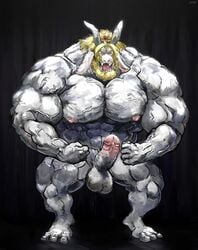 2018 abs anthro aokmaidu asgore_dreemurr balls beard biceps big_balls big_muscles big_penis blonde_hair boss_monster caprine crown facial_hair fangs flexing goat hair horn hyper hyper_muscles male male_only mammal muscular muscular_male nude open_mouth pecs penis solo undertale vein video_games