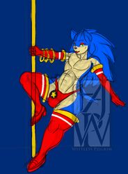 1boy anthro blue_fur bulge crossdressing femboy femboy_stripper feminine_male furry girly hedgehog male male_anthro male_only male_stripper mammal pole_dancing rings sega solo sonic_(series) sonic_the_hedgehog stripper_pole wittless-pilgrim