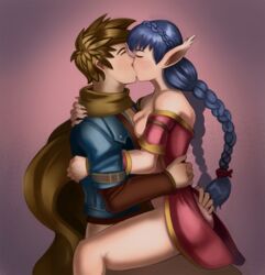 blue_hair bottomless clothed_sex cowgirl_position golden_sun golden_sun_dark_dawn hand_on_ass happy happy_sex hug kissing love matthew nintendo partially_clothed passionate pointy_ears romantic sveta