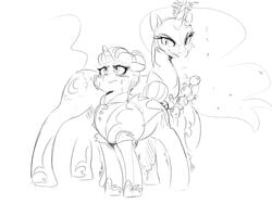 2015 anal_beads black_and_white clothing cutie_mark dark_persona duo equine female feral friendship_is_magic hair headgear helmet horn magic mammal monochrome my_little_pony nightmare_moon_(mlp) princess_luna_(mlp) rarity_(mlp) sex_toy shaking sirmasterdufel sweat trembling unicorn