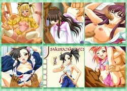 artist_request blush censored clothed_sex clothing dark_skin glasses hakama handjob japanese_clothes konoe_konoka kufei long_hair mahou_sensei_negima mahou_sensei_negima! maid medium_breasts oral_sex paizuri panties sakurazaki_setsuna saotome_haruna sasaki_makie school_uniform seifuku serafuku side_ponytail skirt small_breasts stockings sword titfuck weapon