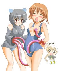 blush clothing female female_only ginjyasei lynette_bishop miyafuji_yoshika multiple_girls neuroi neuroi_girl one-piece_swimsuit small_breasts strike_witches swimsuit tentacle yuri