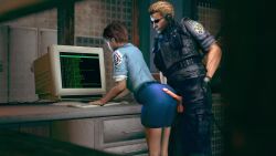 1boy 1girls 3d albert_wesker animated bubble_butt butt capcom computer de_sabe desktop electronics female human male penis penis_out police police_uniform policewoman rebecca_chambers resident_evil sound tagme video