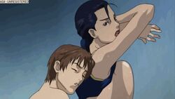 1boy 1boy1girl 1girls against_wall animated armpit ass bouncing_breasts breasts canon canonical_sex cap color exposed_breasts female gantz hug huge_breasts human kei_kurono kuruno_kei lipstick love makeup male male/female sakuraoka_sei sex standing_sex watermark