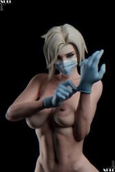 1girls 3d angela_ziegler black_background doctor female female_focus female_only gloves highres latex_gloves light-skinned_female light_skin mask medical_gloves mercy naked naked_female nullus_02 nurse overwatch overwatch_2 short_hair simple_background surgical_gloves surgical_mask