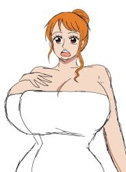 bath_towel big_breasts female hand_on_breast huge_breasts momiji_(artist) nami nami_(one_piece) one_piece