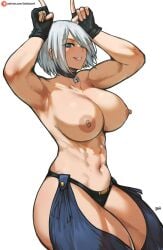 1girls angel_(kof) areolae armpits arms_up bakaatako bell big_ass big_breasts blue_eyes boobs_out breasts breasts_out busty collar curvaceous curvy_figure female fit_female gloves hands_up huge_ass huge_breasts king_of_fighters leather legwear light-skinned_female light_skin muscular muscular_female nipples no_bra pale-skinned_female pale_skin pointing round_breasts short_hair showing_breasts smiling standing thick thick_legs thick_thighs thighs thong tits_out toned toned_female topless voluptuous voluptuous_female white_hair