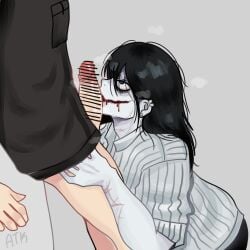 black_hair blood blowjob blue_eyes clothed creepypasta erection jeff_the_killer penis