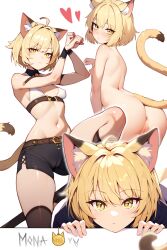 1girls ai_generated animal_ears anus ass bed bedroom blush breasts cat_ears cat_tail catgirl catgirl_tail english looking_at_viewer looking_back petite pussy skinny skirt solo tail title