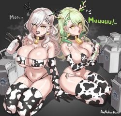 1girls aestheticc-meme black_lipstick ceres_fauna ceres_fauna_(goth_costume) cow_bikini cow_print cowkini female female_only green_hair hololive hololive_english hololive_english_-council- hololive_english_-promise- human_cattle looking_at_viewer tagme virtual_youtuber voluptuous vtuber