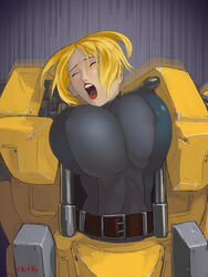 1girls aka6 amputee big_breasts blonde blonde_hair bodysuit breasts clothed female hair huge_breasts lipstick mec quadruple_amputee red_lipstick x-com xcom_enemy_unknown xcom_enemy_within