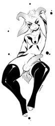 1boy 2d angry anthro anthro_male anthro_only asriel_dreemurr balls black_and_white caprine furry furry_male furry_only humanoid humanoid_male humanoid_only leggings male male_only mammal mammal_humanoid penis simple_background solo tattoos thigh_highs undertale undertale_(series) yuurikin