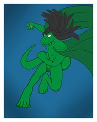 1boy 2015 animal_genitalia anthro balls dreadlocks genital_slit lizard looking_at_viewer male male_only modo_tu_(character) nude reptile scalie simple_background slit solo wings x231_(artist)