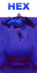 alternate_ass_size alternate_body_type alternate_breast_size blueberry blueberry_inflation drowning gengar hex_maniac huge_ass huge_breasts huge_thighs jaws_(film) jigglywiggly parody partially_submerged partially_underwater_shot pokemon pokemon_(species) skin_turning_blue underwater water