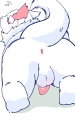 2025 all_fours anthro anus balls biped bodily_fluids dain_4201 fur generation_3_pokemon genitals hi_res kemono male nintendo penis pokemon pokemon_(species) red_body simple_background slightly_chubby solo sweat white_body white_fur zangoose