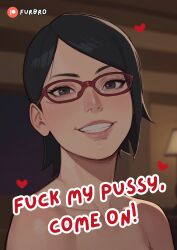 1girls ai_generated black_hair boruto:_naruto_next_generations dialogue english_text female_only furbro naruto naruto_(series) sarada_uchiha teenage_girl teenager