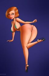 1girls alternate_breast_size ann_possible anus ass big_breasts bikini blue_eyes blush breasts bubble_butt color colored dat_ass disney female female_only flossing full_body heels high_heels human kim_possible large_ass large_breasts legoman makeup milf open_toe_shoes panty_pull pussy red_hair sling_bikini solo straight_hair swimsuit swimsuit_aside zep