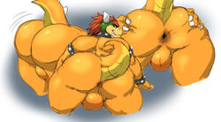 anthro anus ass balls big_butt bowser koopa male male_only mario_(series) muscles nintendo penis simple_background spread_anus toomanyboners white_background