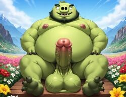 1boy 1male ai_generated angry_birds anthro balls big_balls big_muscles big_nipples big_penis big_testicles booster_rex chubby chubby_anthro chubby_male daddy day erect_penis erection excessive_cum flower furry furry_male gay green_body green_skin huge_balls huge_cock huge_muscles huge_nipples huge_testicles king_leonard male male_only muscles muscular muscular_anthro muscular_male nipples penis pig sitting sky testicles thick_eyebrows