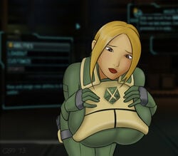 big_breasts blonde_hair breasts female hair solo_focus uniform x-com xcom_enemy_unknown