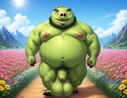 1boy 1male ai_generated angry_birds anthro balls beard big_balls big_muscles big_nipples big_testicles black_beard booster_rex chubby chubby_anthro chubby_male daddy day erect_penis erection excessive_cum flower furry furry_male gay green_body green_skin huge_balls huge_muscles huge_nipples huge_testicles king_leonard looking_at_viewer male male_only muscles muscular muscular_anthro muscular_male nipples penis pig sky testicles thick_eyebrows