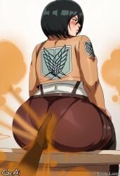 ai ai_generated ass ass_focus ass_grab ass_up attack_on_titan big_ass big_butt black_hair butt_focus fart fart_cloud fart_fetish farting farting_on_face female gcai grey_pants hand_on_ass ia jacket lazei_ai lazei_style mikasa_ackerman on_top pixie_cut shingeki_no_kyojin thick thick_ass thick_thighs thighhighs thighs