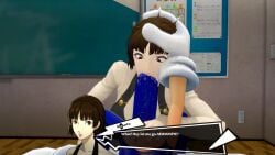 1boy 1girls big_breasts blowjob crossover forced_blowjob hand_on_head huge_cock makoto_niijima perso persona persona_5 sonic_(series) sonic_the_hedgehog text text_bubble theboobedone