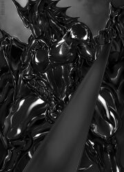 anthro dominant dragon edurran first_person_view genitals hellomyboi1028 hi_res latex leash leash_pull leashed_pov liquid_latex male mythological_creature mythological_scalie mythology penis scalie solo