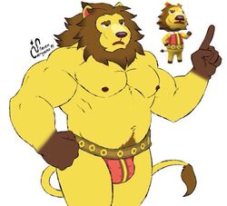 animal_crossing anthro bulge elvis_(animal_crossing) feline lion male male_only mammal muscular nintendo pecs slightly_chubby solo steven_ciervyena video_games