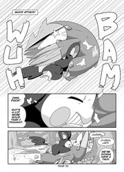 anus attack comic dialog emolga excadrill female food fruit headbutt hi_res male nintendo outdoors penis pokemon precum pussy straight sweat tom_smith tree video_games