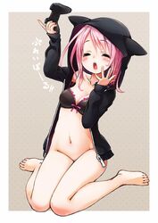 animal_ears blush bottomless controller gamepad jacket original pink_hair