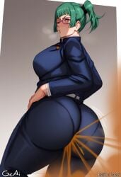 ai ai_generated ass ass_focus big_ass big_butt booty butt_focus fart fart_cloud fart_fetish farting female female_focus female_only gcai glasses green_hair ia jujutsu_kaisen lazei_ai lazei_style thick thick_ass thick_thighs thighhighs uniform zenin_maki