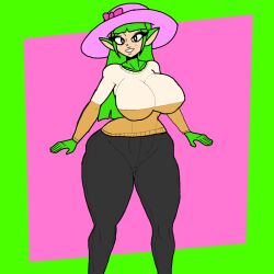 1girls big_ass big_breasts fnf_mods funkin_in_the_massacre_night funkin_in_the_massacre_night_d-sides green_hair green_skin hips ichi_(fitmn_d-sides) pink_hat slendytubbies slendytubbies_oc teletubbie teletubbies tights