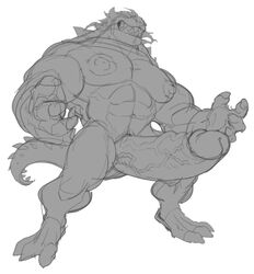 anthro balls bowser hyper_penis koopa male male_only mario_(series) monochrome muscles penis toomanyboners