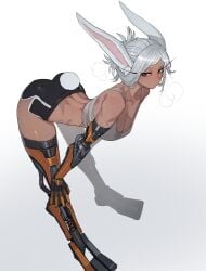 1girls big_breasts booty_shorts clothed dark-skinned_female fit_female kemonomimi large_breasts mature_female miruko my_hero_academia prosthetic_limbs rabbit_ears ratatatat74 rumi_usagiyama steamy_breath