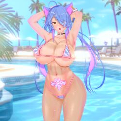 1girls 2023 3d areolae big_areola big_nipples bikini breasts cat_ears catgirl deluxe_rosie erect_nipples female female_only huge_breasts indie_virtual_youtuber micro_bikini nipple_bulge pool rosie_(vtuber) solo solo_female string_bikini tan-skinned_female tan_body tan_skin virtual_youtuber