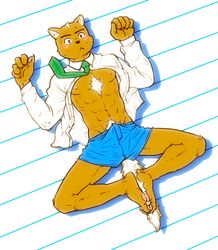 5_fingers anthro blush body_hair boxers bulge feline furry lying male_only mammal muscular navel necktie nipples pubes torte_(triggerhappy) underwear