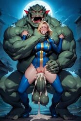 ai_generated blonde_hair bulge busty curvy curvy_body curvy_female curvy_figure forced gigantic_penis huge_breasts monster monster_cock zooma_hoover