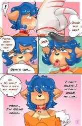 all_the_way_to_the_base anthro ass blue_hair bodily_fluids brown_body brown_fur censor_bar censored censored_genitalia censored_penis clothing collar comic comic_panel cum cum_in_mouth cum_in_throat cum_inside deep_throat deepthroat devin_(horny_imp) dialogue domestic_cat drinking drinking_cum duo embarrassed english_text erection felid feline felis femboy fur genital_fluids genitals gokkun hair heart_eyes heart_symbol hi_res horny_imp kissing lex_(horny_imp) licking machine male male/male mammal markings metallic_body moan oral oral_penetration pantherine penetration penile penis penis_kissing penis_lick robot robot_anthro saliva saliva_on_penis sex smile speech_bubble striped_markings stripes swallowing swallowing_cum text tongue