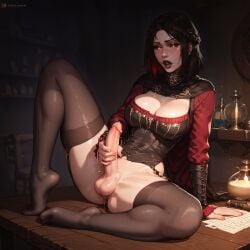 1futa ai_generated black_hair black_lipstick black_sclera blindparty civitai elder_scrolls futanari lingerie masturbation nudity potion_room serana skyrim solo stockings the_elder_scrolls vampire vampire_futa vampire_girl yellow_eyes