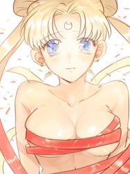 bishoujo_senshi_sailor_moon blonde_hair breasts earrings forehead_mark henshin large_breasts pointy_chin ribbon sailor_moon shamko tied_hair twintails usagi_tsukino