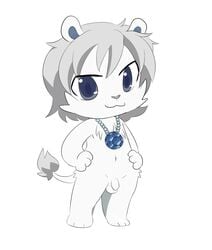 1boy anthro balls blue_eyes feline furry granite_(jewelpet) inubashiri jewelpet jewelpet_(species) jewelry lion looking_at_viewer male male_only mammal penis solo uncut white_background white_lion